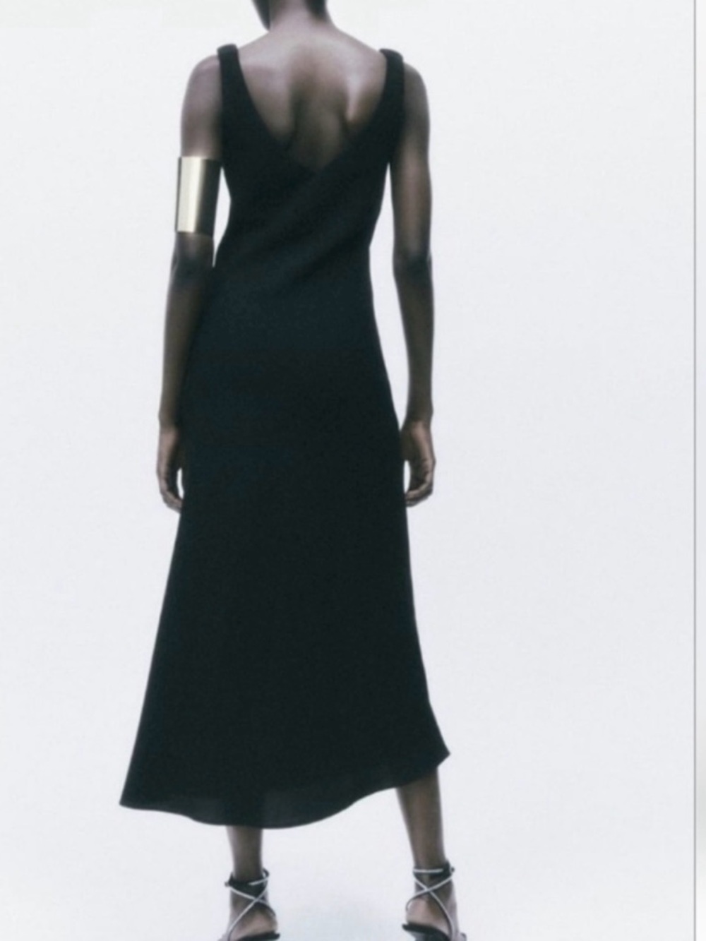 Zara Black V‑Neck Sleeveless Midi Dress Size Small Poly,,/ Cotton/Spandex. - Picture 2 of 4